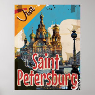 Saint-Pétersbourg, Russie Affiche de voyage vintag