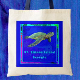 Saint Simons Island GA Ocean Blue Zee Turtle Tote Bag