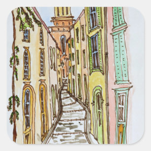 Saint-Tropez Gebouwen Franse Riviera, Frankrijk Vierkante Sticker