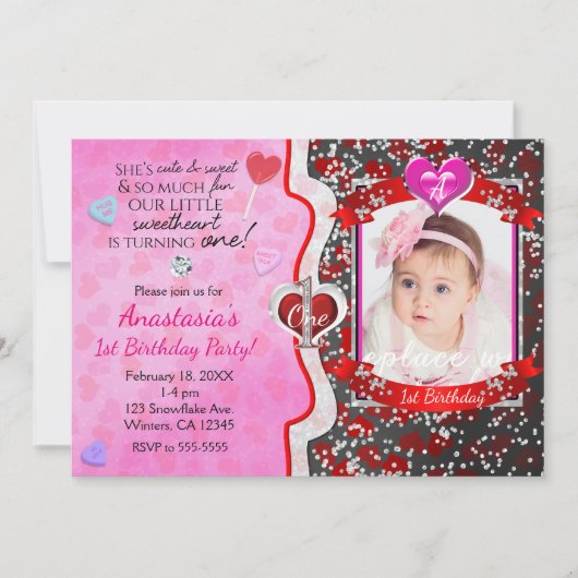 Saint Valentin 1er anniversaire Photo Invitations (Devant)