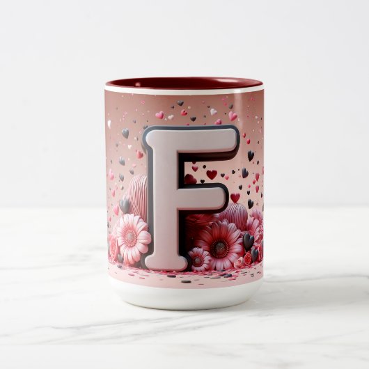 Saint-Valentin 3D A à Z Alphabet Café Mug (Centre)