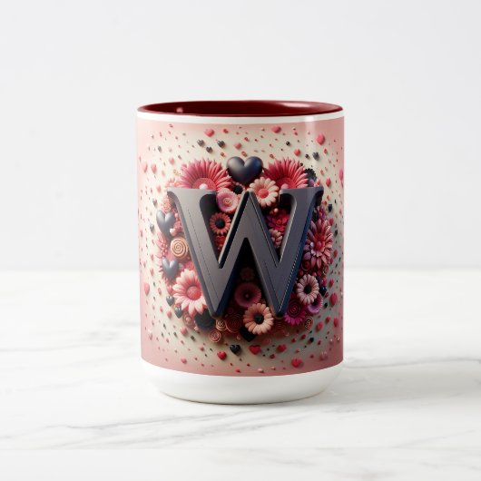 Saint-Valentin 3D A à Z Alphabet Café Mug (Centre)