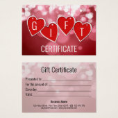 Saint Valentin Amour Red Hearts Certificat cadeau (Devant & derrière)