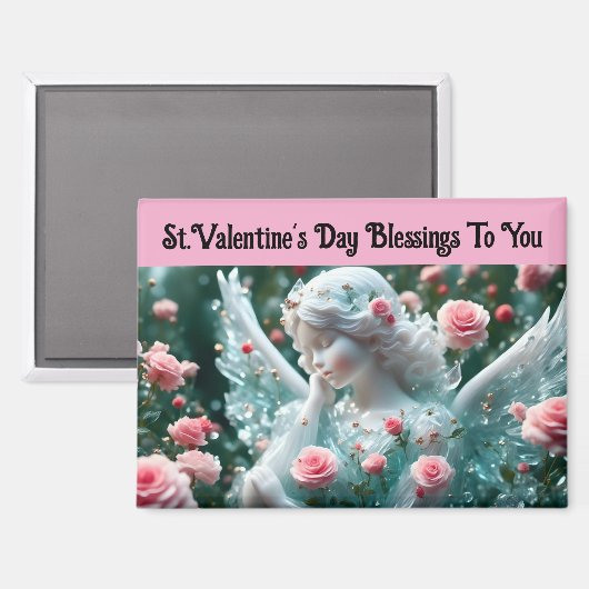 Saint Valentin Ange avec aimant Rose (Recto/Verso)