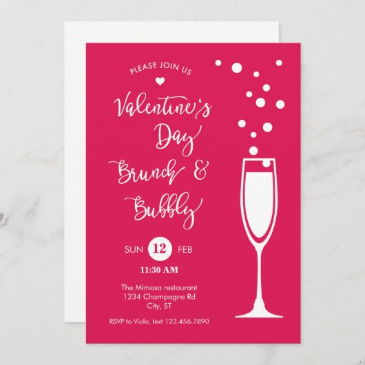 Saint Valentin Brunch & Bubble Invitation (Devant / Derrière)