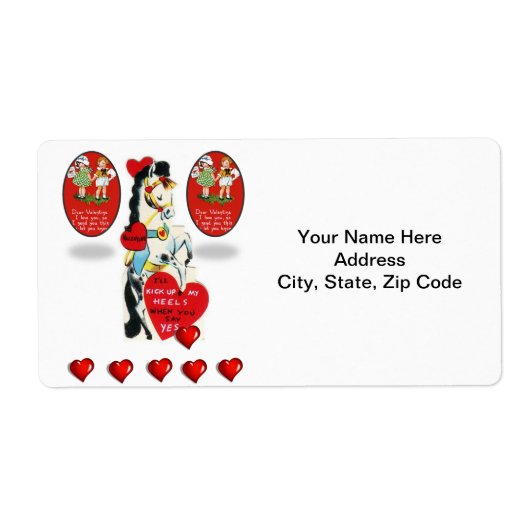 Saint Valentin Cheval Vintage Étiquette (Devant)