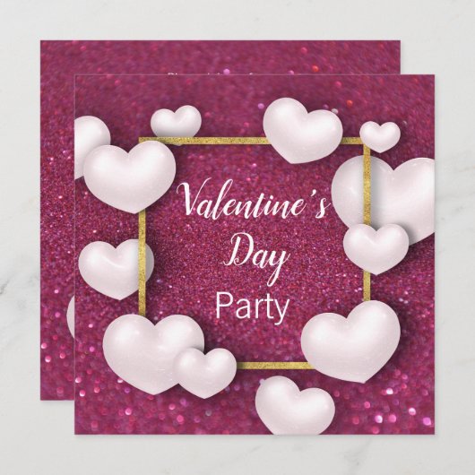 Saint Valentin Coeurs blancs - Invitation de fête (Devant / Derrière)