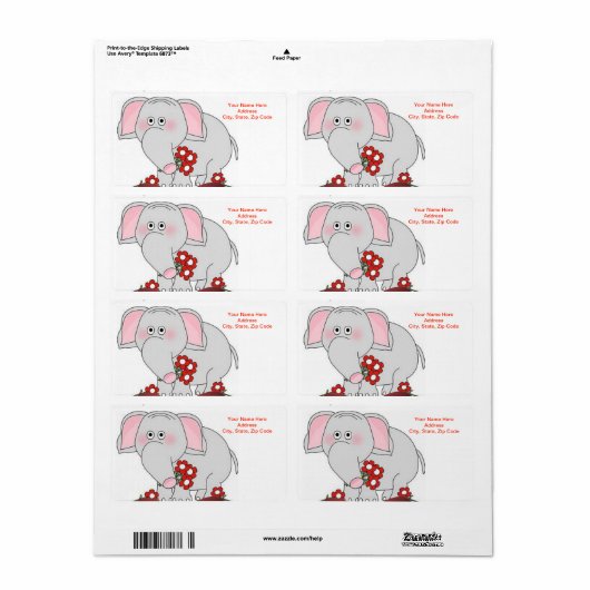 Saint Valentin Eléphant Étiquette (Feuille entière)