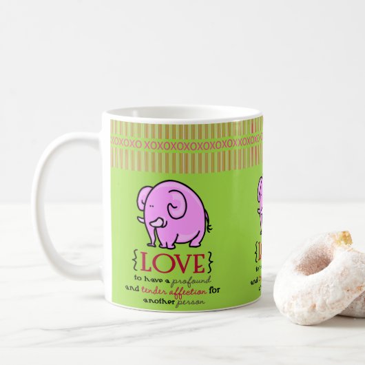 Saint Valentin Eléphant rose Mugs verts (Avec donut)