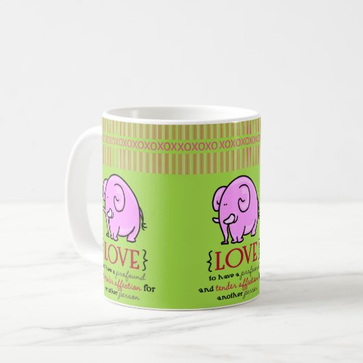 Saint Valentin Eléphant rose Mugs verts (Devant gauche)