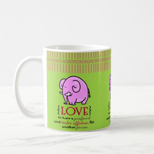 Saint Valentin Eléphant rose Mugs verts (Gauche)