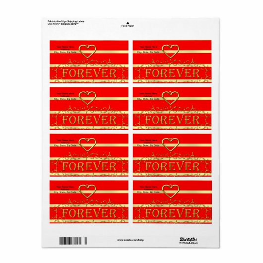 Saint Valentin Étiquette Gold Forever Hearts (Feuille entière)