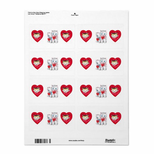 Saint Valentin Étiquette Vintage Kitten (Feuille entière)