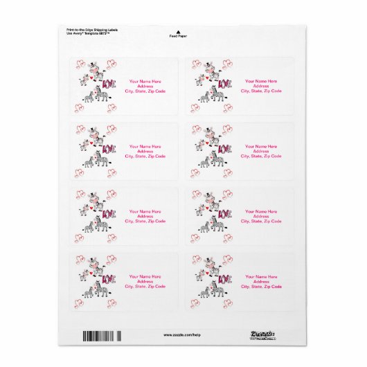 Saint Valentin Étiquettes Zebra (Feuille entière)