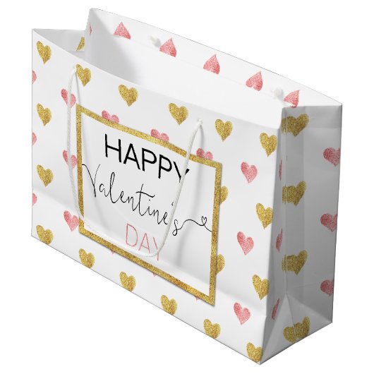 Saint Valentin Gold Coeurs Rose Grand sac cadeau (Devant Angle)