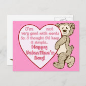 Saint Valentin Ours avec carte postale Coeur (Devant / Derrière)