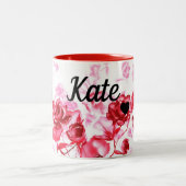 Saint-Valentin Rose rouge Custom Name Mug Cup Tea (Centre)