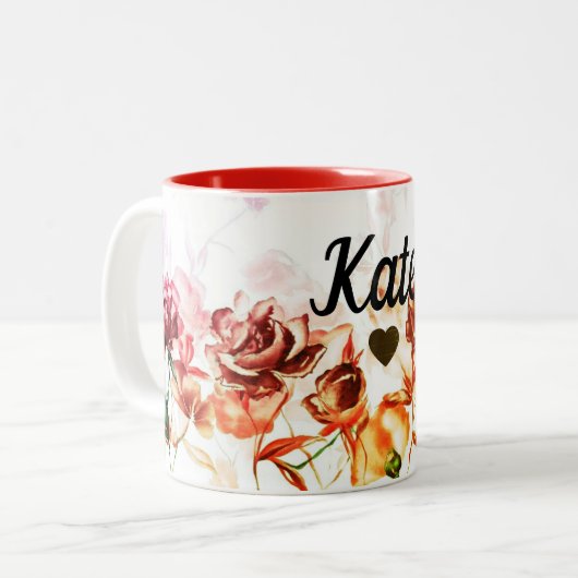 Saint-Valentin Rose rouge Custom Name Mug Cup Tea (Devant gauche)