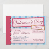 Saint Valentin Scrapbook Bleu Stripe Invitations (Devant / Derrière)
