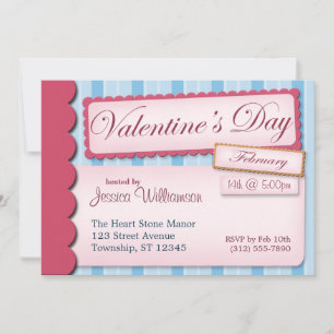 Saint Valentin Scrapbook Bleu Stripe Invitations