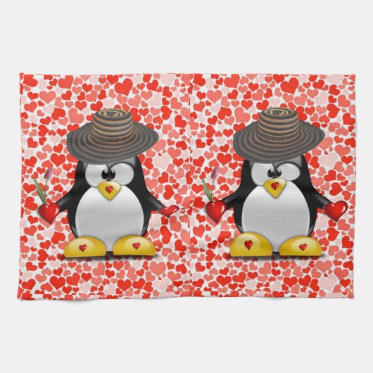 Saint Valentin Serviette de cuisine, Penguin (Horizontal)