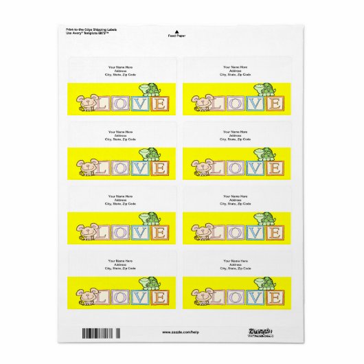 Saint Valentin Tortue Étiquette Jaune (Feuille entière)