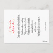 Sainte Elizabeth, nouvelle carte de prière des mar (Dos)