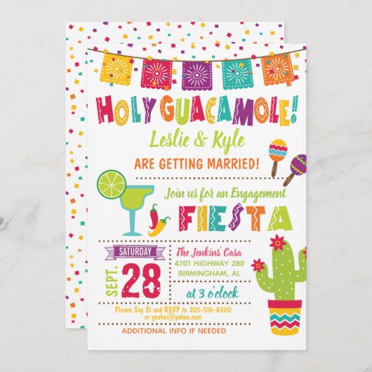 Sainte Guacamole Fiançailles Fiesta Invitation Bla (Devant / Derrière)