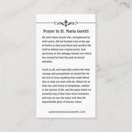 Sainte-Marie Goretti : Prière catholique Carte Sai (Dos)