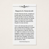 Sainte-Marie Goretti : Prière catholique Carte Sai (Dos)