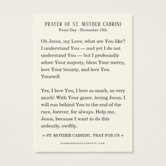 Sainte Mère Cabrini Catholique Prière religieuse r (Dos)