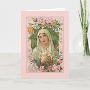 Sainte Vierge Marie Florale Carte Vintage