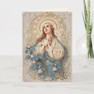 Sainte Vierge Marie Florale Carte Vintage