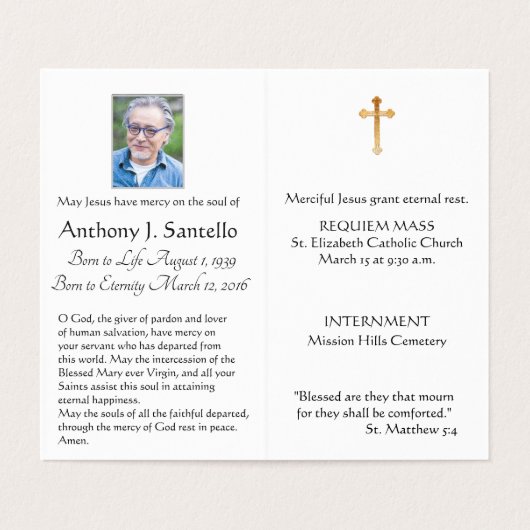 Sainte Vierge Marie Funérailles catholiques Carte  (Intérieur déplié)