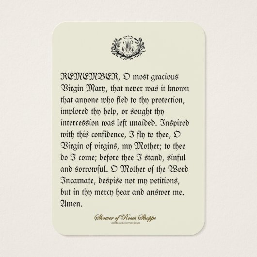 Sainte Vierge Marie Mémoire Prière (Dos)