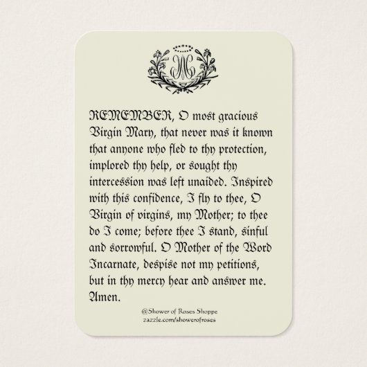 Sainte Vierge Marie Mémoire Prière (Dos)