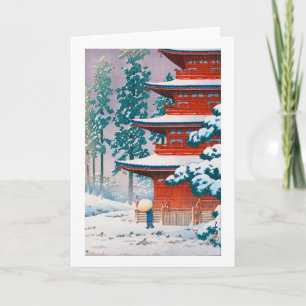 Saishoin Temple in Snow, Hasui Kawase, Woodcut Kaart