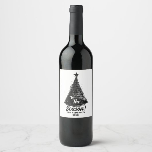 Saison Noël Vin Étiquette | Main dessinée (Devant)