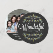 Saison Sprigs Round Holiday Carte photo (Devant / Derrière)