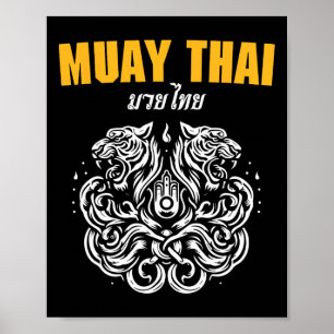 Sak Yant Muay Thai Kunst Tattoo Twin Tiger Kickbox Poster