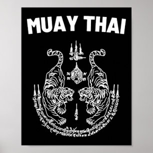 Sak Yant Muay Thai Kunst Tattoo Twin Tiger Kickbox Poster