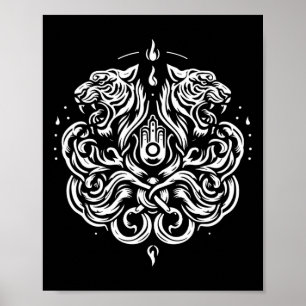 Sak Yant Muay Thai Kunst Tattoo Twin Tiger Kickbox Poster