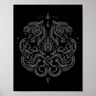 Sak Yant Muay Thai Kunst Tattoo Twin Tiger Kickbox Poster
