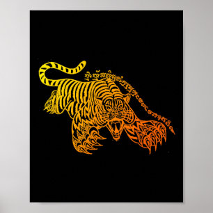 Sak Yant Muay Thai Tattoo Brave Tiger Kickboksen T Poster
