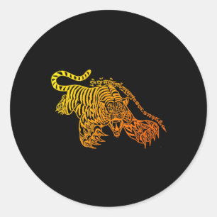 Sak Yant Muay Thai Tattoo Brave Tiger Kickboksen T Ronde Sticker