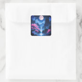 Sakora tree -Moonlit Waterfall with Cherry-nature Vierkante Sticker (Tas)