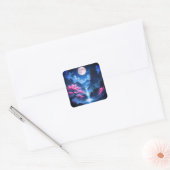 Sakora tree -Moonlit Waterfall with Cherry-nature Vierkante Sticker (Envelop)