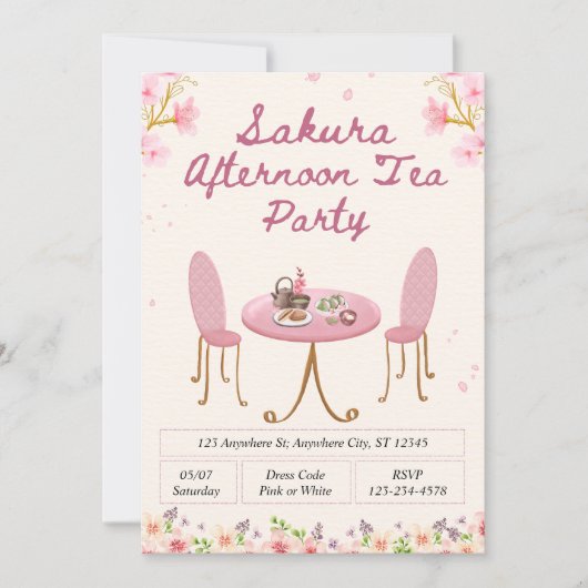 Sakura Afternoon Tea Party Invitation Kaart (Voorkant)