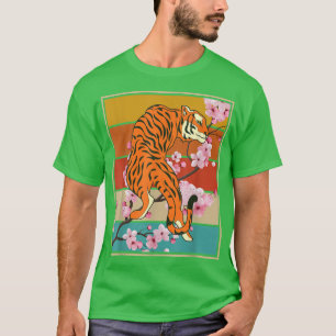 Sakura Animal Wild Cat Retro Cherry Blossom Asian T-shirt