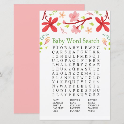 Sakura Baby shower Word Search Game (Voorkant / Achterkant)
